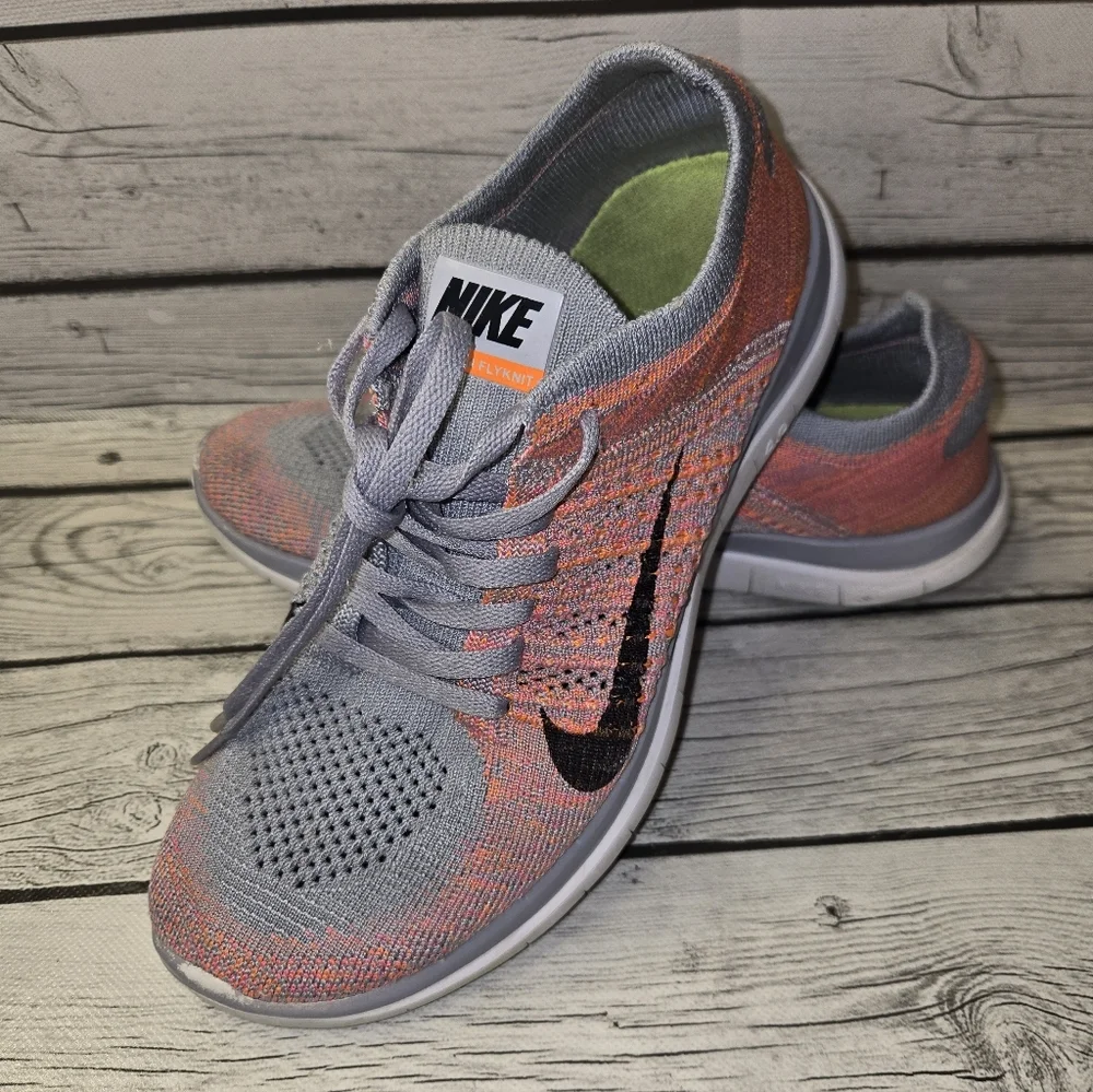 Nike Free 4.0 Flyknit Women's Size 8 Running Shoes Charcoal Hyper Punch